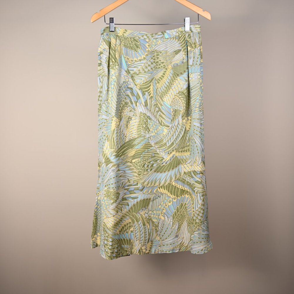Feather Print Wrap Skirt in soft colours - 15.75" Waist - Size S/M - Picture 2 of 3